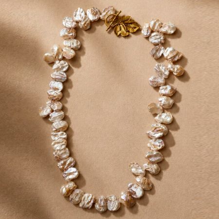 Handcrafted Baroque Pearl Necklace with Gold Leaf Clasp